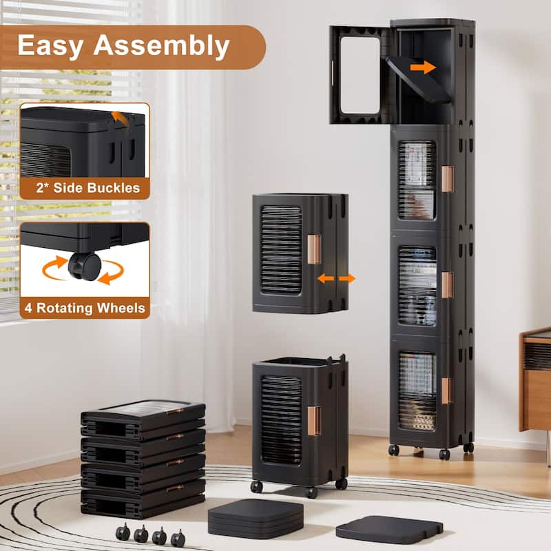 Javlergo 65" Narrow Tall Storage Bin 4 Tier Foldable Kitchen Storage Cabinet Organizer Freestanding Kitchen Pantry