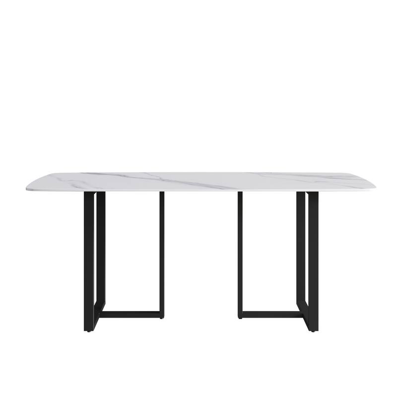71" Marble table with Retangular Top and Black Carbon Steel legs for Kitchen dining Room