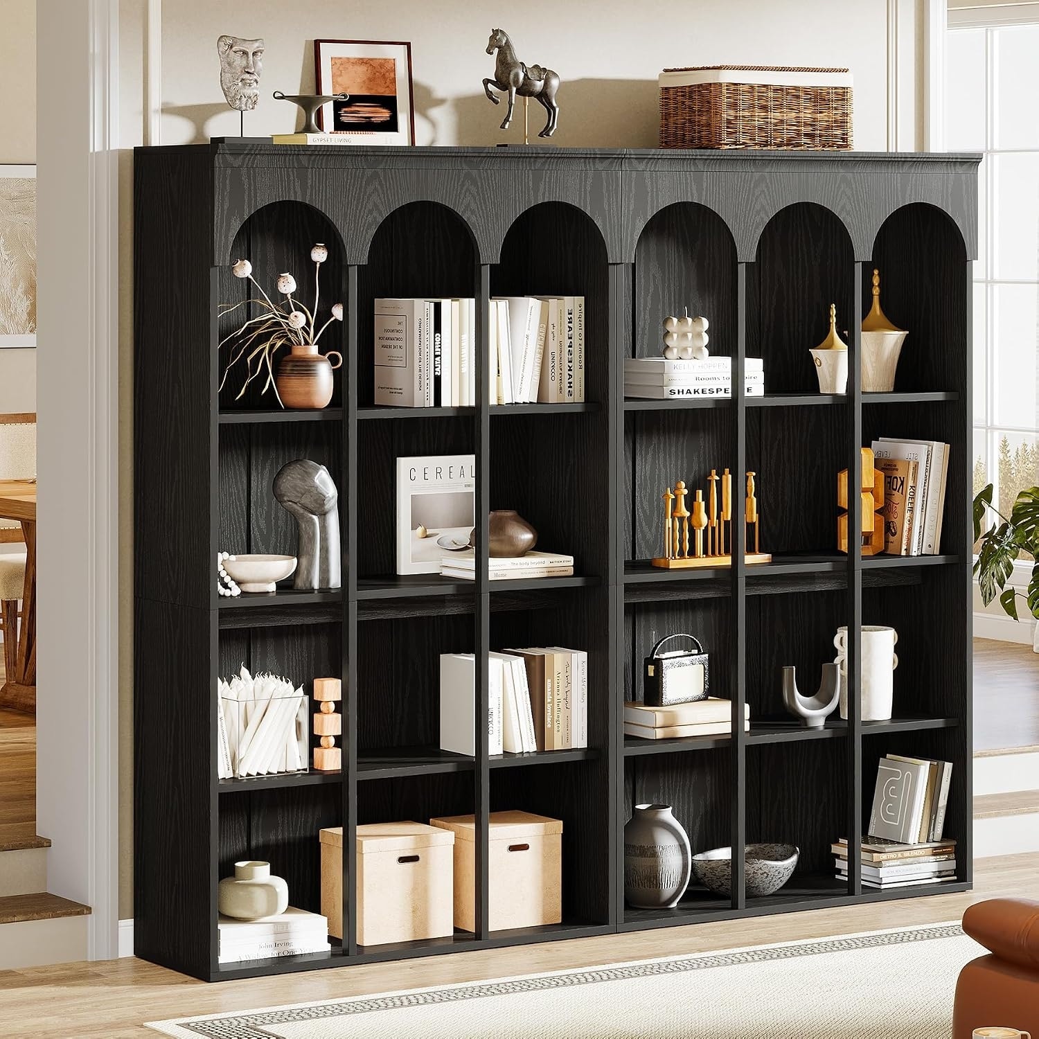 70.9" Tall Arched Bookcase for Living Room, 5-Tier Freestanding Wooden Bookshelf, Mid-Century Modern Library Book Shelving Unit