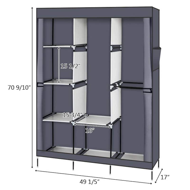 71" Portable Closet Wardrobe Clothes Rack Storage Organizer with Shelf,Grey