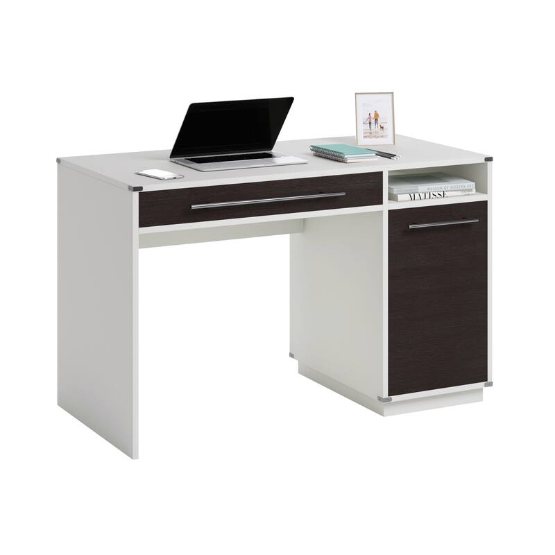 Wood Computer Desk with Keyboard Tray, Gray