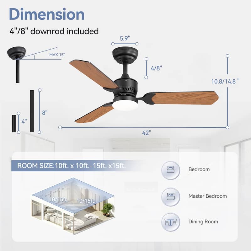 1/2 Set 42-in Integrated Ceiling Fan with LED Light and Remote(3 Reversible Blades）
