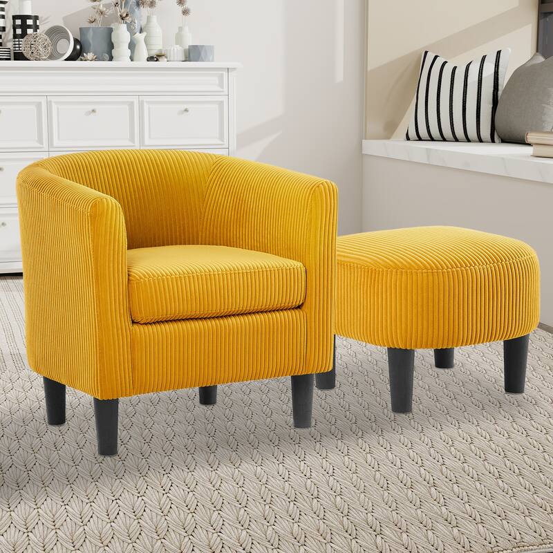 Upholstered Accent Chair,Modern Barrel Chair with Ottoman - Yellow