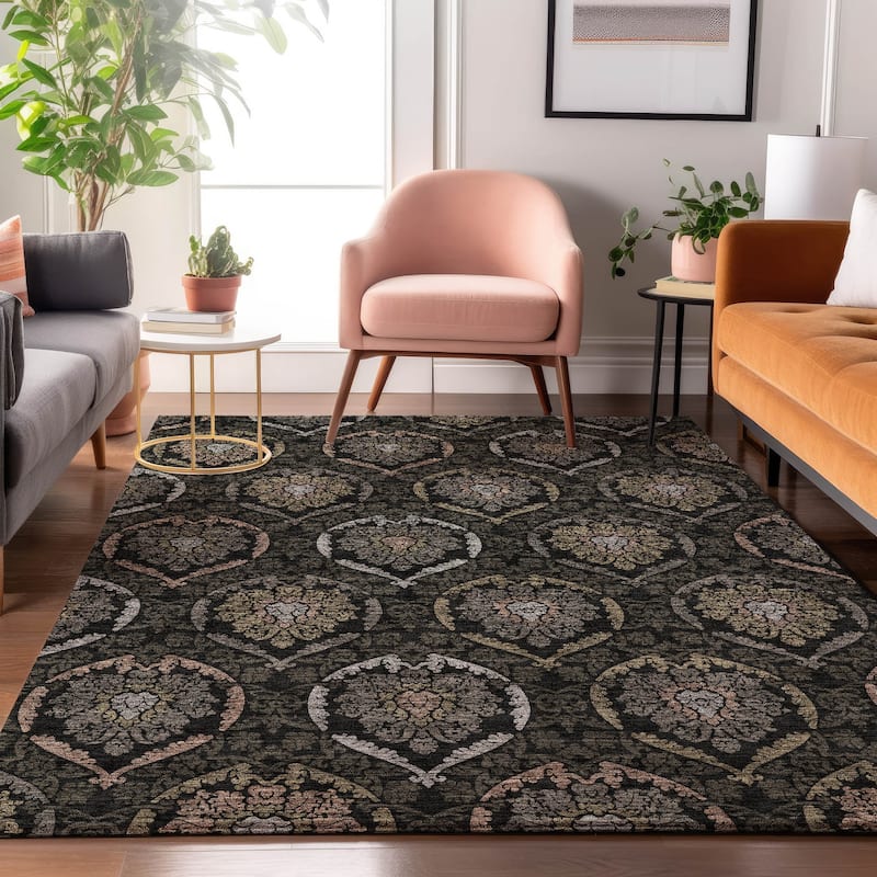 Premium Washable Super Soft Damask Glam Mayfield Rug - Black - 8' x 10' - Rectangle