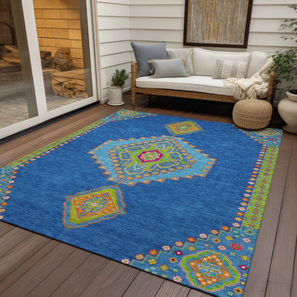 Machine Washable Indoor/ Outdoor Boho Traditional Chantille Rug