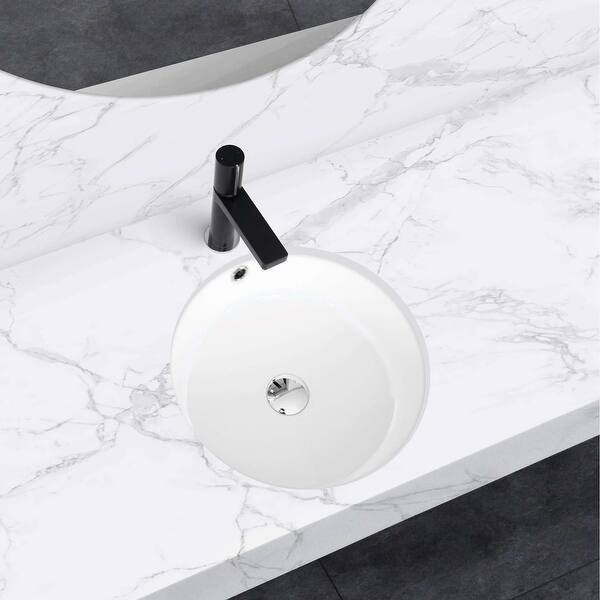 slide 2 of 12, STYLISH 16 inches Round Undermount Ceramic Bathroom Sink with 2 Overflow Finishes - 16" x 16" x 7"