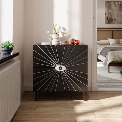 Modern Wooden 2 - Door Storage Accent Cabinet Eye Pattern With Adjustable Shelves