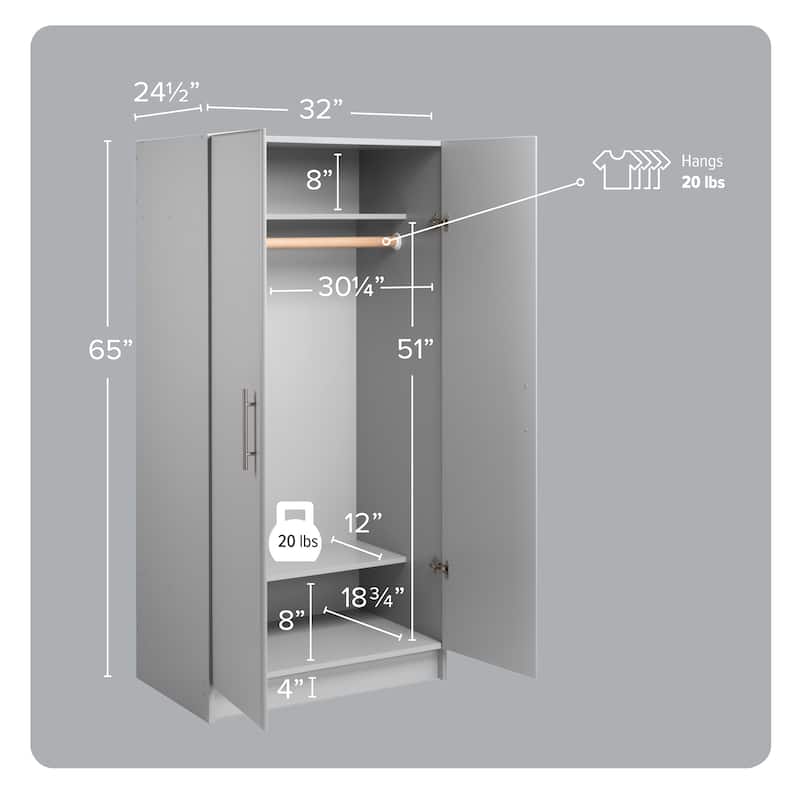 Prepac Elite Armoire Wardrobe Closet Cabinet with Hanging Rail