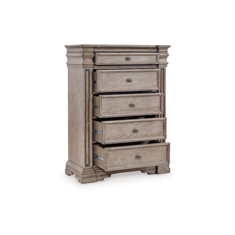 Blaie Tall Dresser Chest, 5 Drawer, 68 Inch Taupe Brown Solid Hardwood