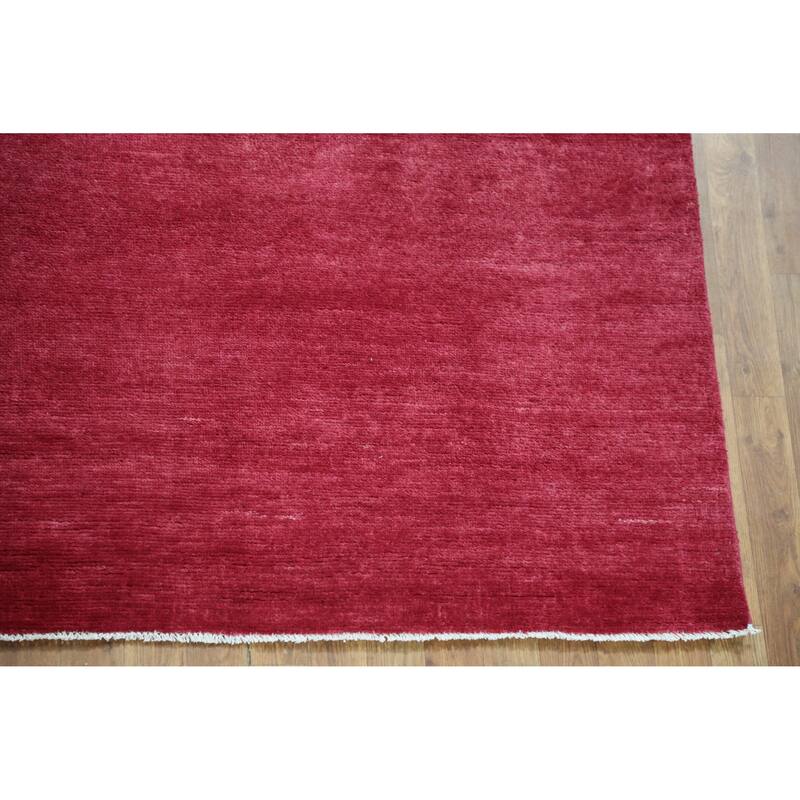 Hand Knotted Oriental 100% Wool Carpet Modern Solid Pink Gabbeh Area Rug - 12' 2'' X 9' 2''