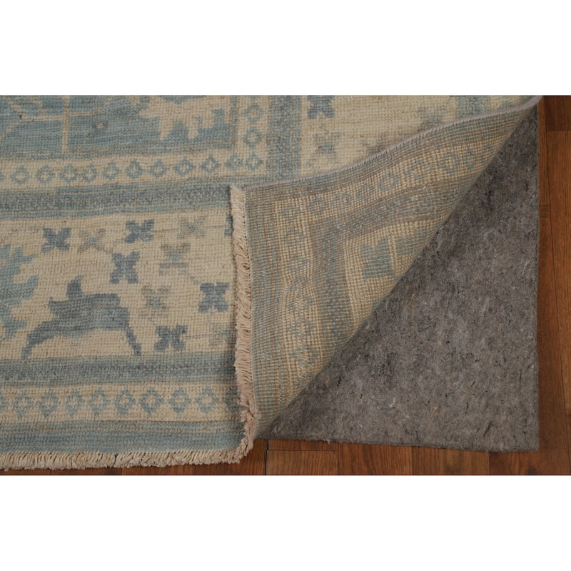 Transitional Blue Oushak Turkish Area Rug Hand-Knotted Wool Carpet - 8'0"x 9'10"