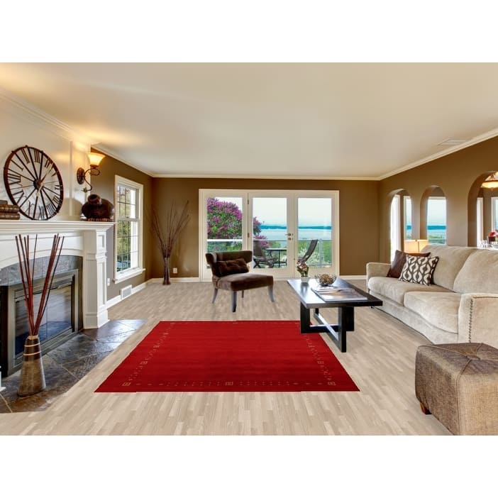 Tribal Red Gabbeh Indian Area Rug Hand-Knotted Wool Carpet - 5'10" x 7'9"