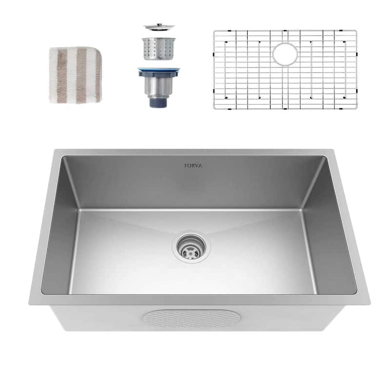 Undermount Kitchen Sink 16 Gauge Stainless Steel Single Bowl - 32 x 19 x 10 Inch Deep Basin - Silver