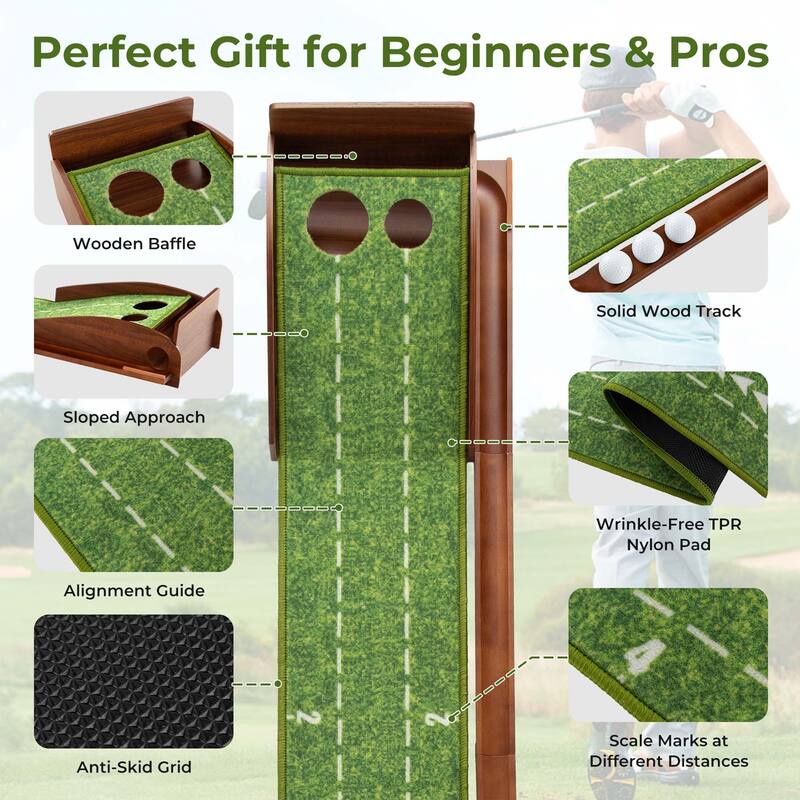 Costway Putting Green Practice Golf Putting Mat with Auto Ball Return