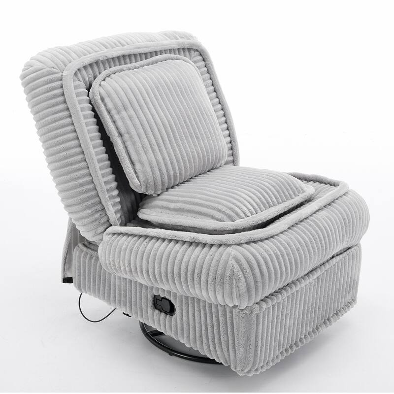 Corduroy 360° Swivel Glider Rocker Recliner with Pillows - Gray