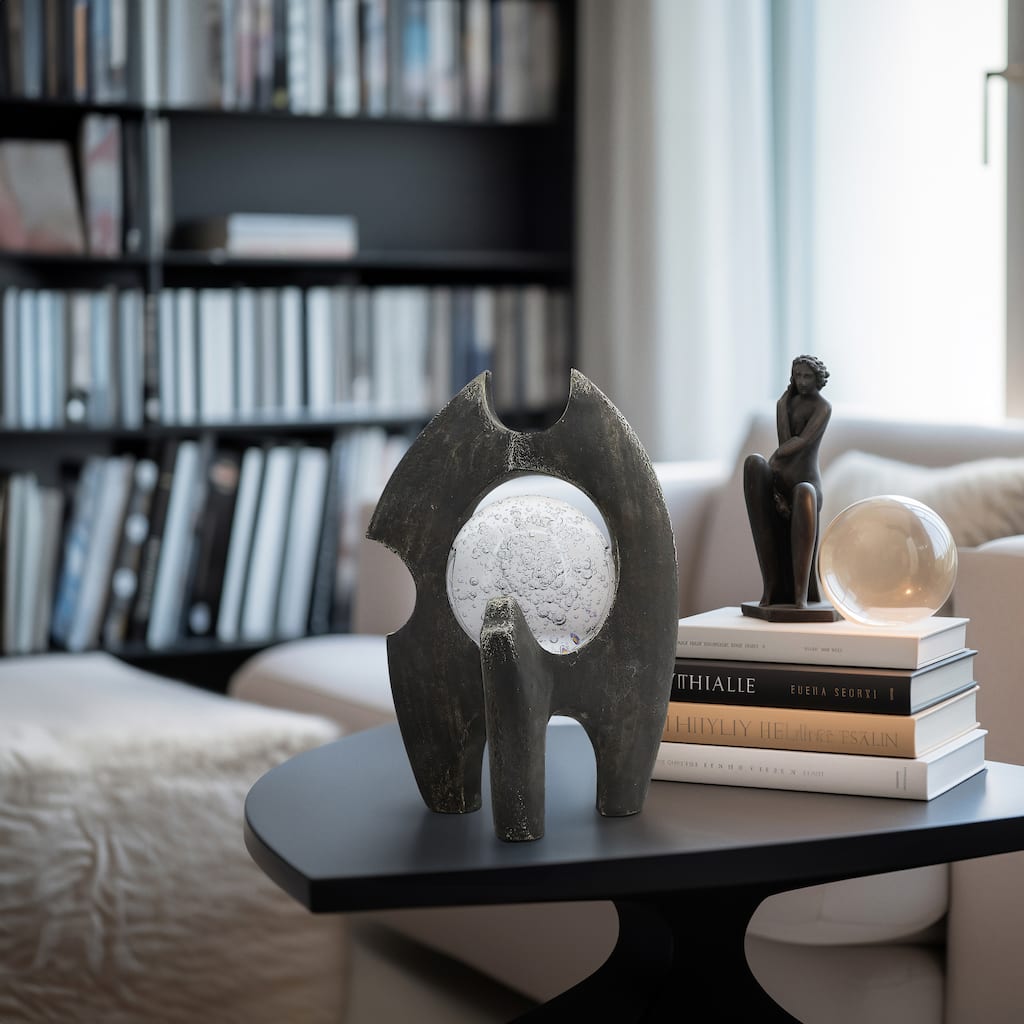 Sagebrook Home Massimo Large 13" Bronze Statuary - Resin and Crystal Decorative Object for Modern Homes - 9" x 7" x 13"