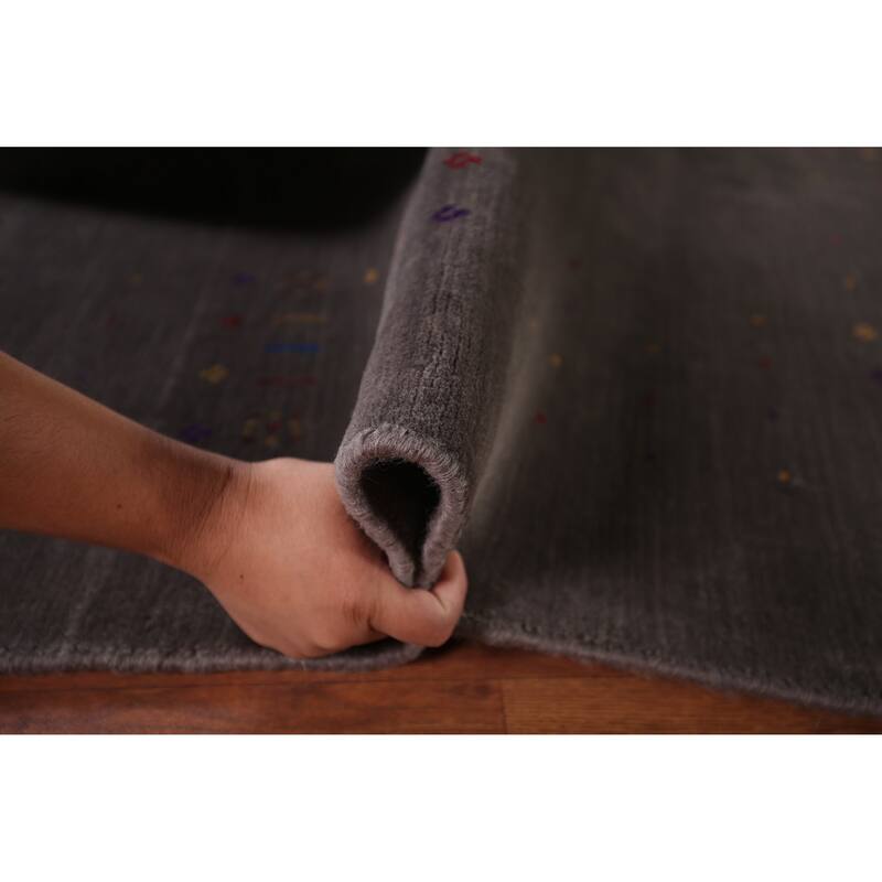 Earth Tone Gabbeh Indo Square Area Rug Hand-Knotted Wool Carpet - 8'2" X 7'10"