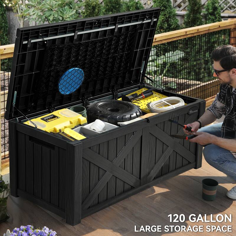 120 Gallons Water Resistant Resin Lockable Deck Box