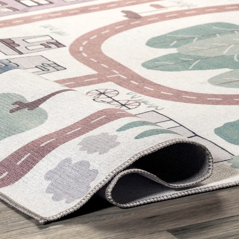 Nuloom Chalea SpinClean Kids Town Machine Washable Area Rug