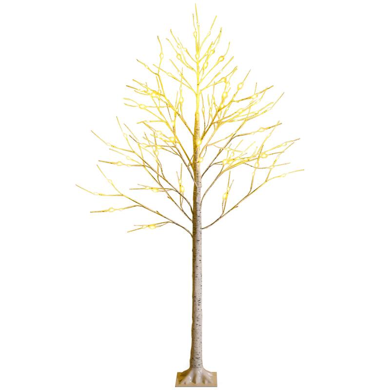 6FT Lighted Birch Tree Artificial White Christmas Tree w Warm Lights - 6 Foot