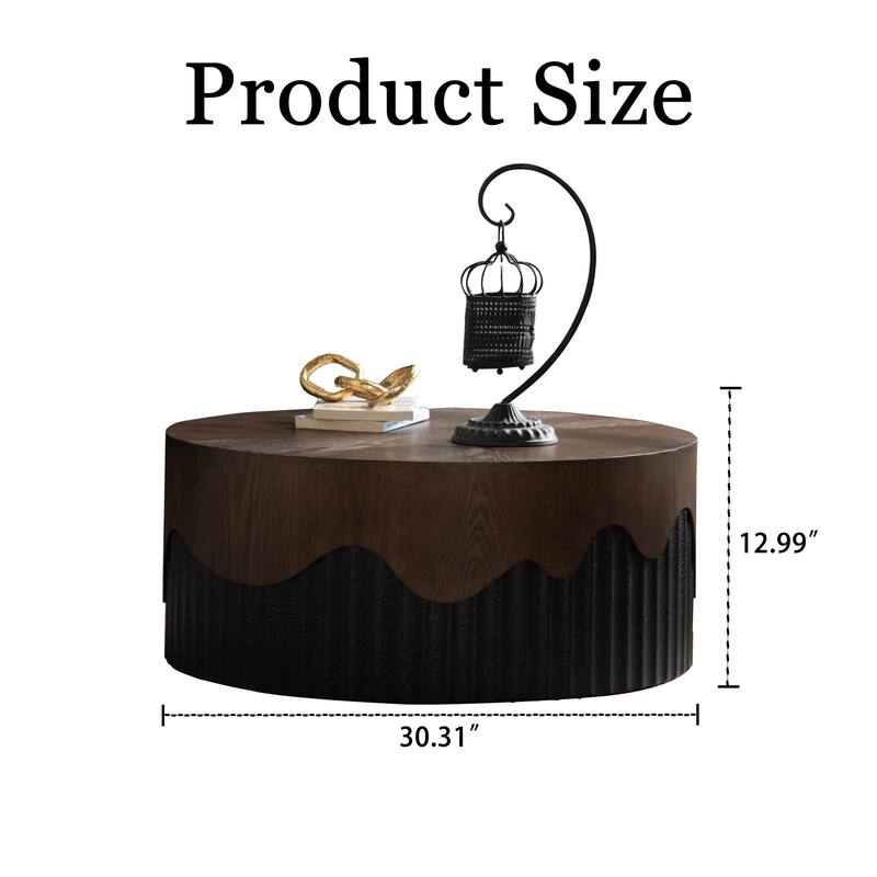 Wood Coffee Table with Bark Texture, Round Accent Table Tea Table, Handcrafted Side Table Sofa Table