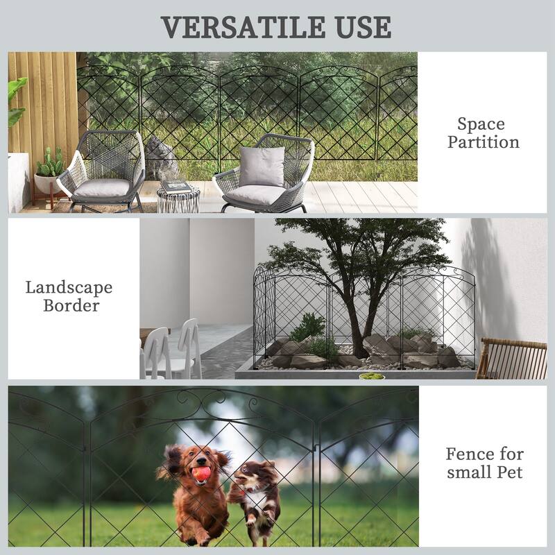 Outsunny Garden Fence, 4 Pack Steel Fence Panels, 11.4' L x 43" H, Rust-Resistant Animal Barrier Decorative Border Flower