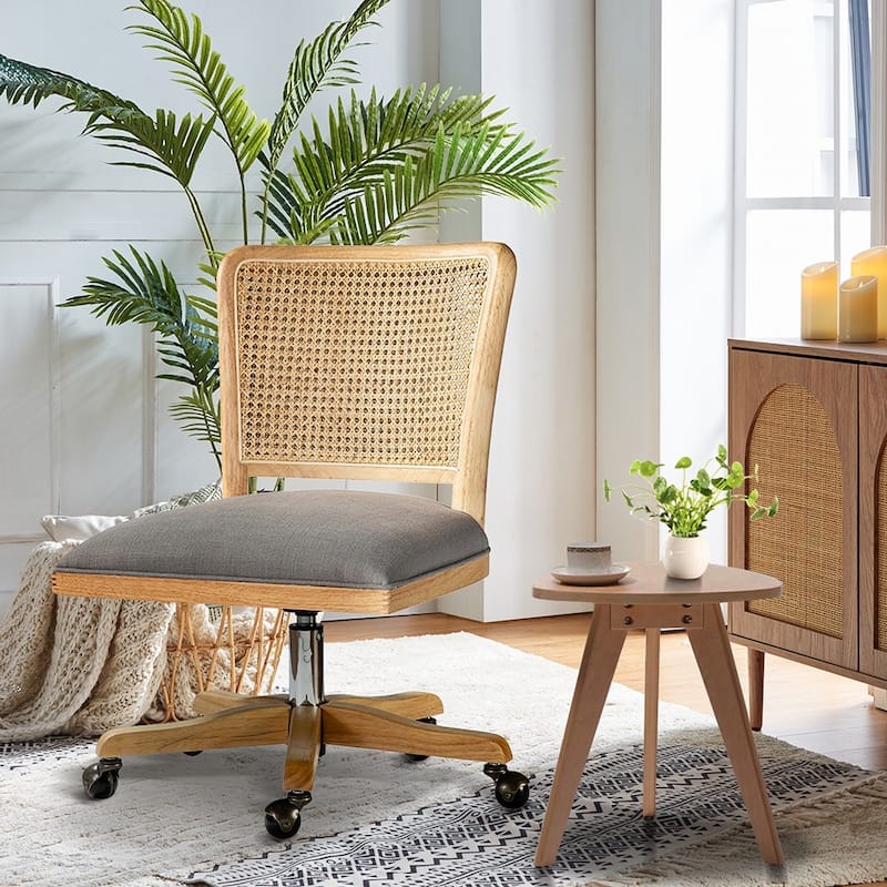 Calcutta Modern Rattan Back Task Chair Office chair with Solid Wood Legs by HULALA HOME
