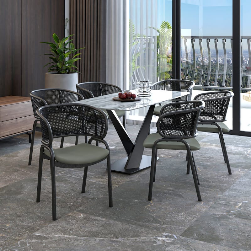 Ervilla Modern Upholstered Dining Chair with Cozy Armchair and Black Iron Legs for Dining Room Kitchen Patio