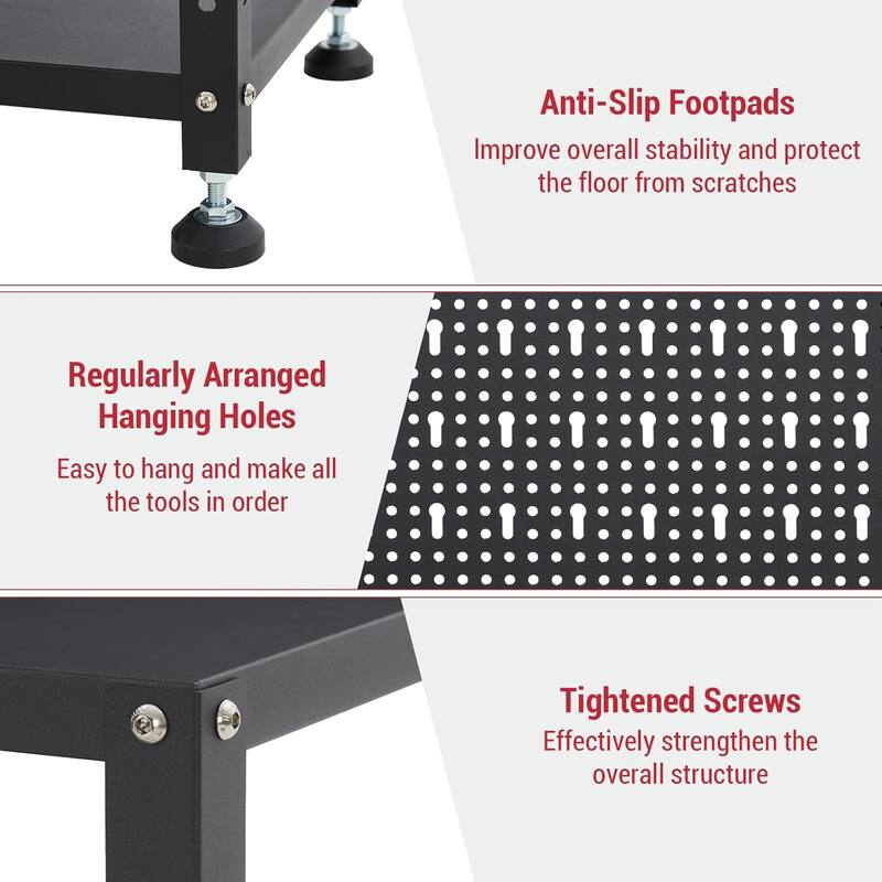 32" Adjustable Heavy Duty Garage Workbench with Pegboard, Tool Holders