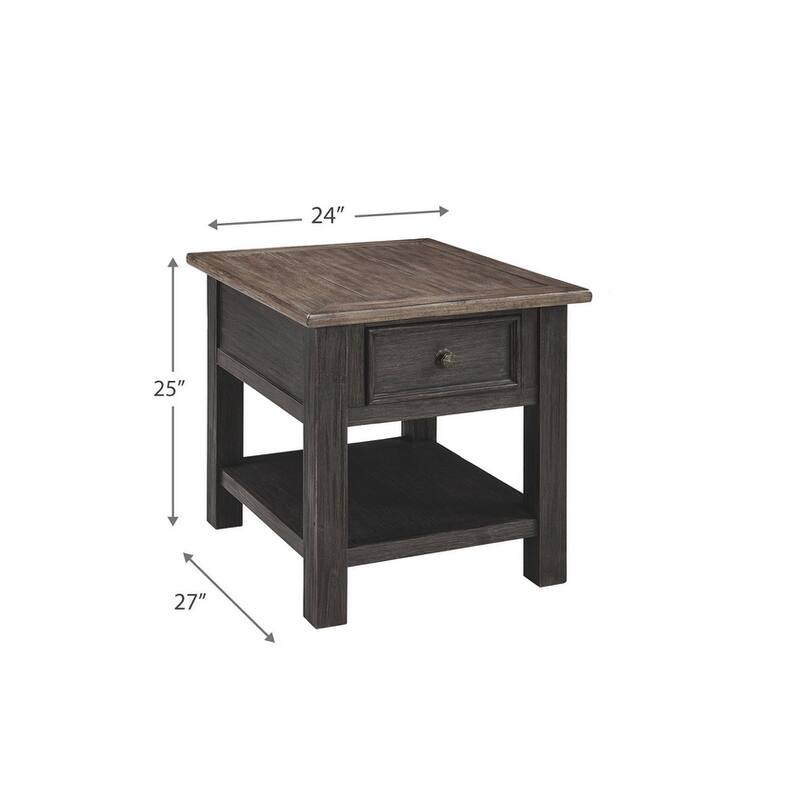 Wooden End Table with One Drawer and One Shelf, Brown and Black