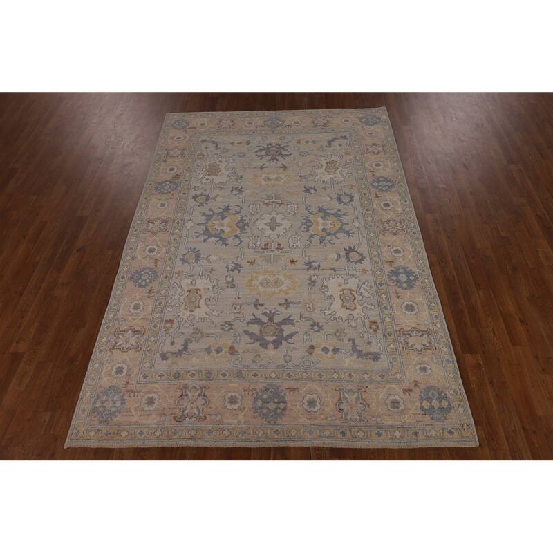 Oriental Vegetable Dye Oushak Turkish Area Rug Handmade Wool Carpet - 5'11"x 8'10"
