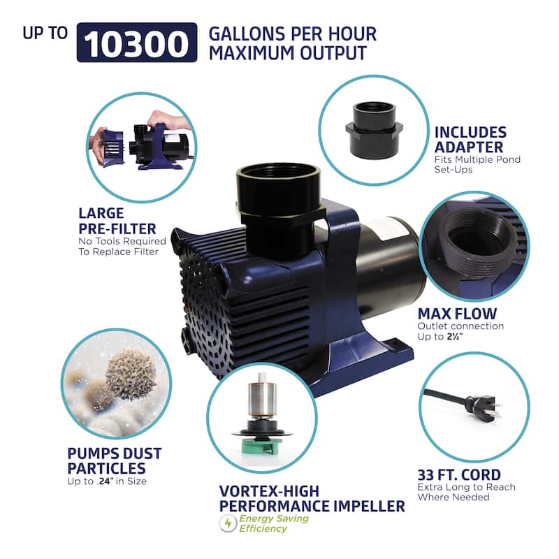 Alpine Corporation Submersible Water Pump with 33 FT Cord for Ponds, Fountains, Waterfalls & Water Circulation