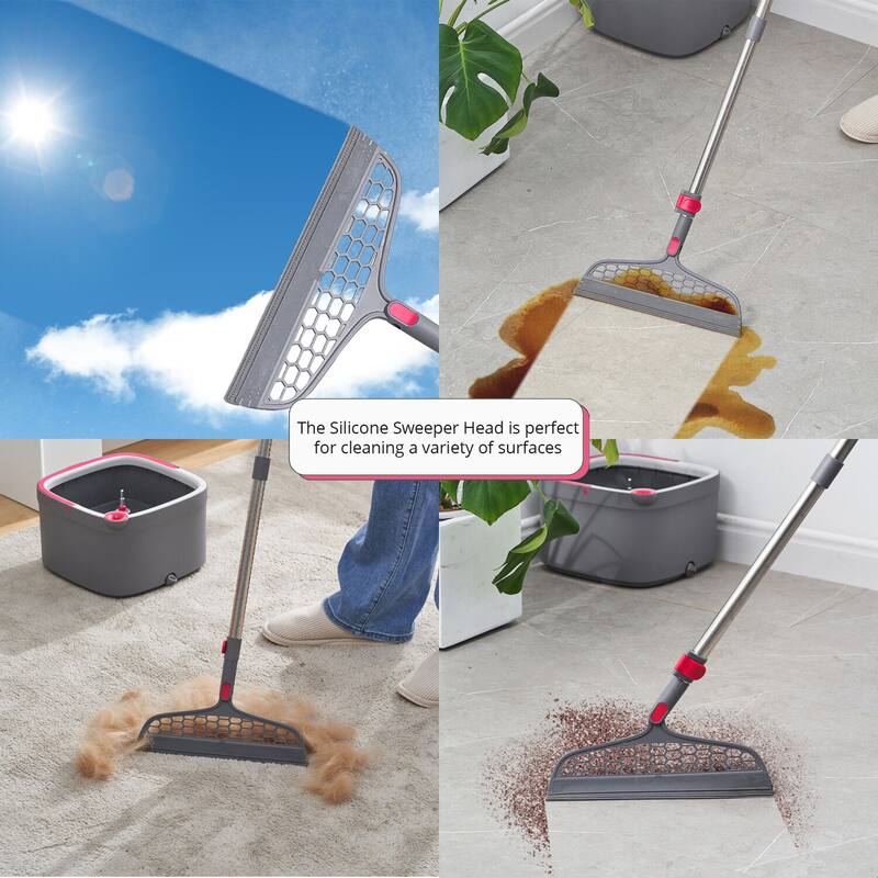 True & Tidy True Clean Mop and Bucket System with Silicone Floor Sweeper Deluxe Set