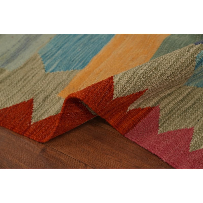 Hand Woven Oriental 100% Wool Carpet Southwestern Tribal Multi-Colored Kilim Area Rug - 9' 6'' X 6' 7''