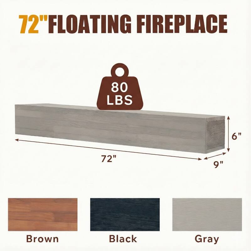 50LBS Capacity Rustic Wood Wall-Mounted Floating Shelf