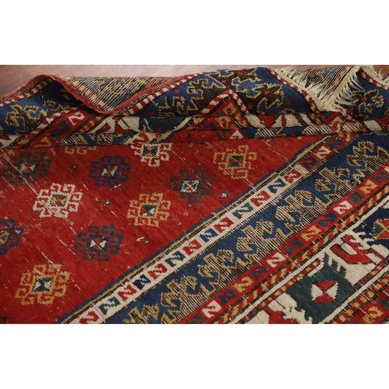 Hand Knotted Oriental 100% Wool Carpet Traditional Geometric Red Kazak Area Rug - 8' 0'' X 4' 9''