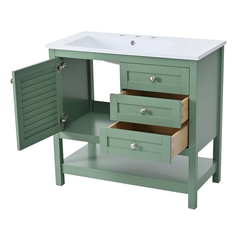 36 inch MDF Freestanding Bathroom Vanity Set in Green with Integrated Resin Sink