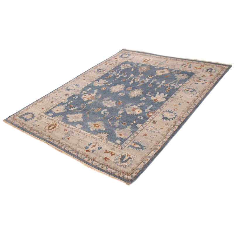 ECARPETGALLERY Hand-knotted Modern Oushak Dark Blue Wool Rug - 8'0 x 10'4