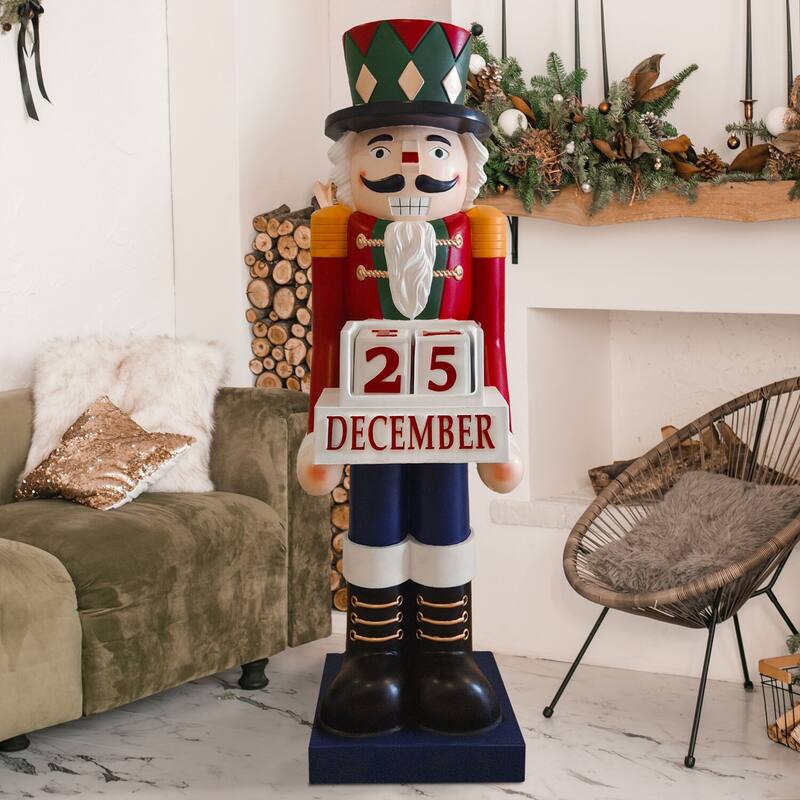 Fraser Hill Farm 60-inch Fiberglass Nutcracker Figurine with Music and Countdown - Multi