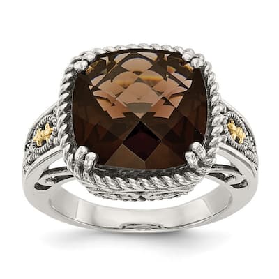 Curata 925 Sterling Silver With 14k Smokey Quartz Ring