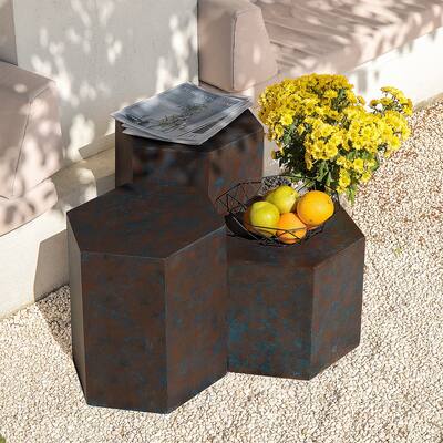COSIEST Set of 3 Outdoor Concrete Accent Table, Hexagon Side Table Plant Stand - 3 sizes
