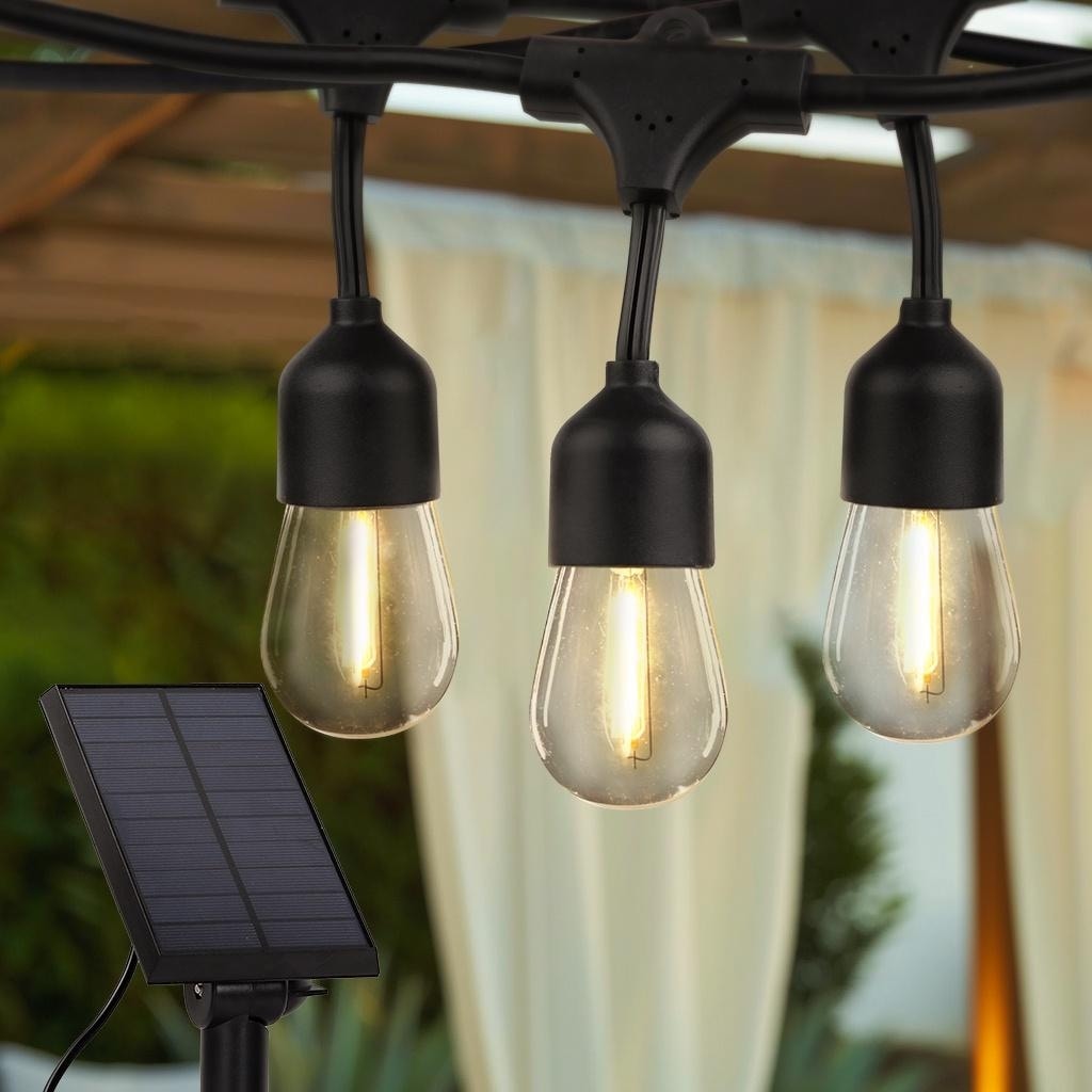 Brightech Ambience Pro 15-Light 48 ft. Outdoor Solar 1W 2700k LED S14 Hanging Edison Bulb String-Light