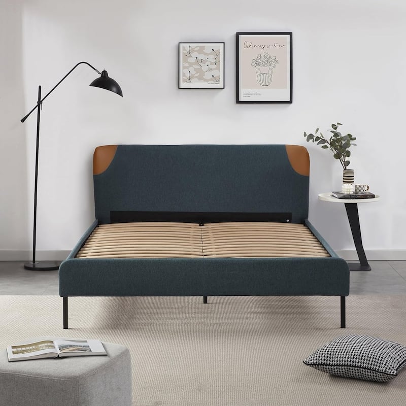 Twin Bed Frame Upholstered Platform with Headboard and Strong Wooden Slats,No Box Spring Needed, Easy Assembly