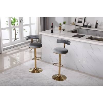 Swivel Bar Stool Adjustable Counter Height Bar Stool Kitchen Dining Cafe Hydraulic Bar Chair with Padded Back (Set of 2), Grey