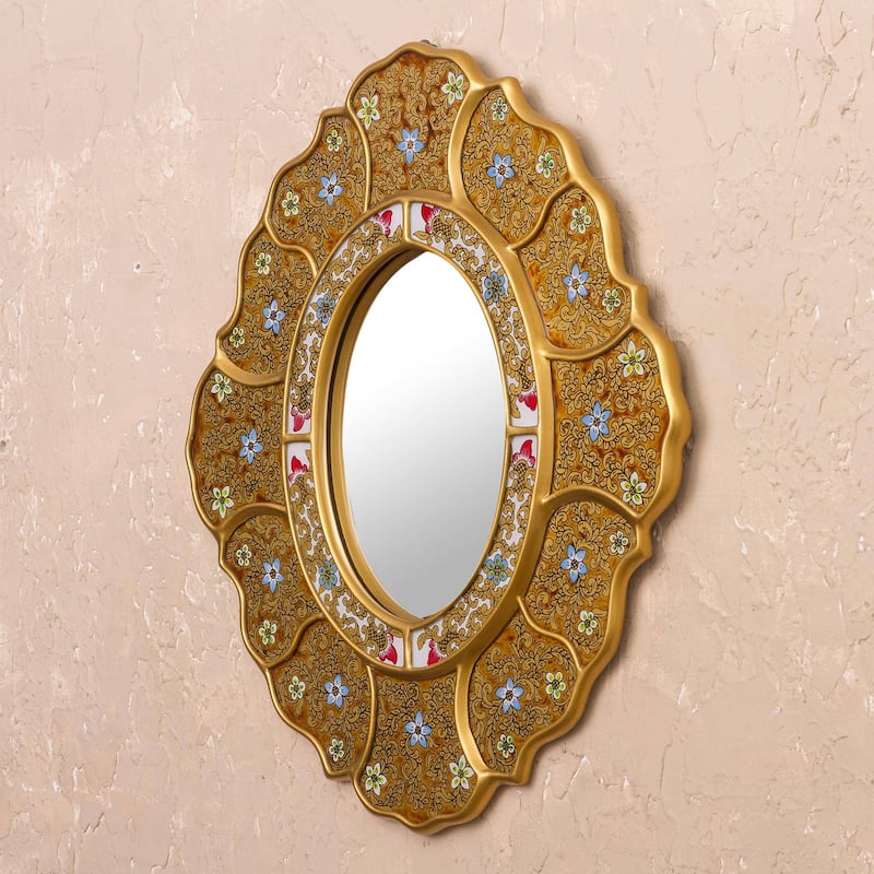 Handmade Floral Gold glass wall mirror (Peru)
