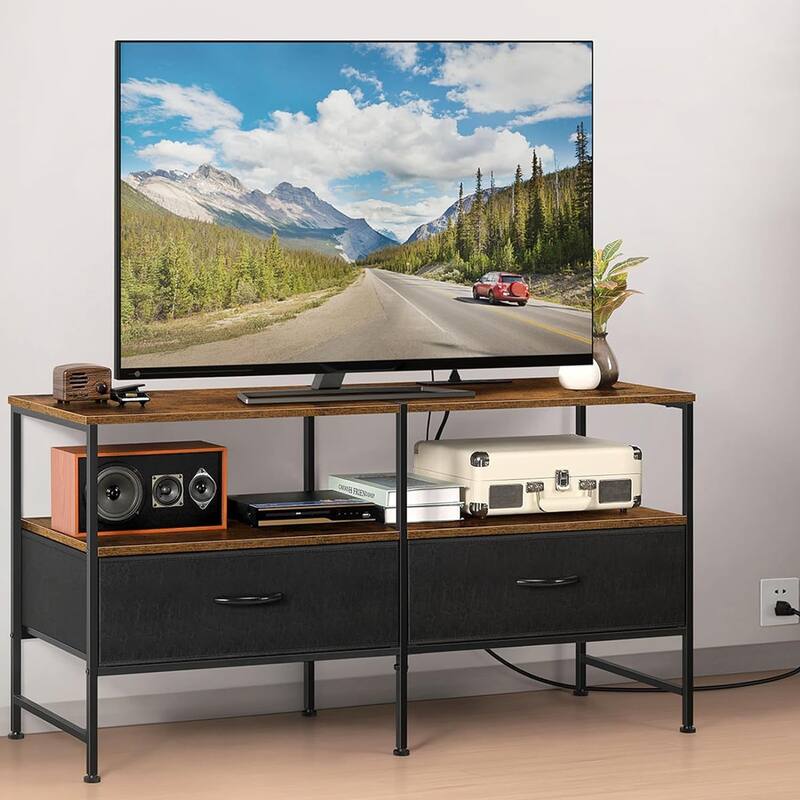 TV Stand with Charge Station - Brown