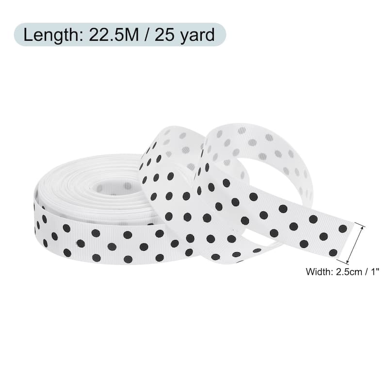 Grosgrain Ribbons White with Black Dots Ribbon Decoration - 25 Yardx1 Inch - White - 25 Yardx1 Inch