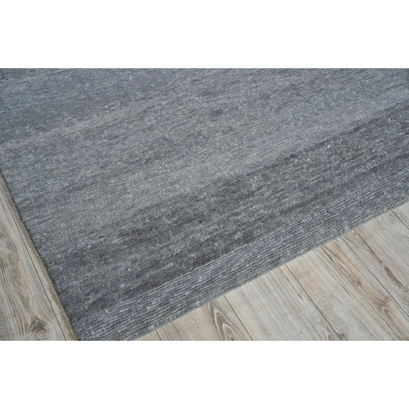 EXQUISITE RUGS Merino Wool Hand-knotted Dark Grey Area Rug.