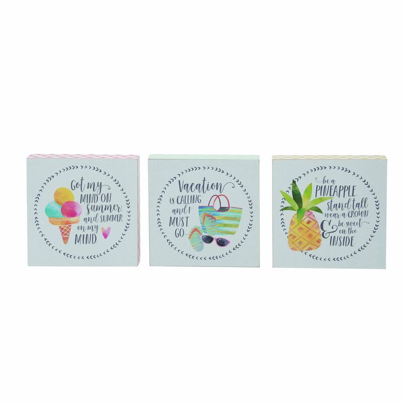 Transpac MDF Summer Fun Block Decor Set of 3 Spring Home Decorations