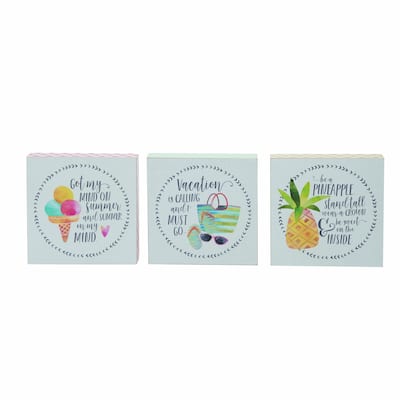 Transpac MDF Summer Fun Block Decor Set of 3 Spring Home Decorations
